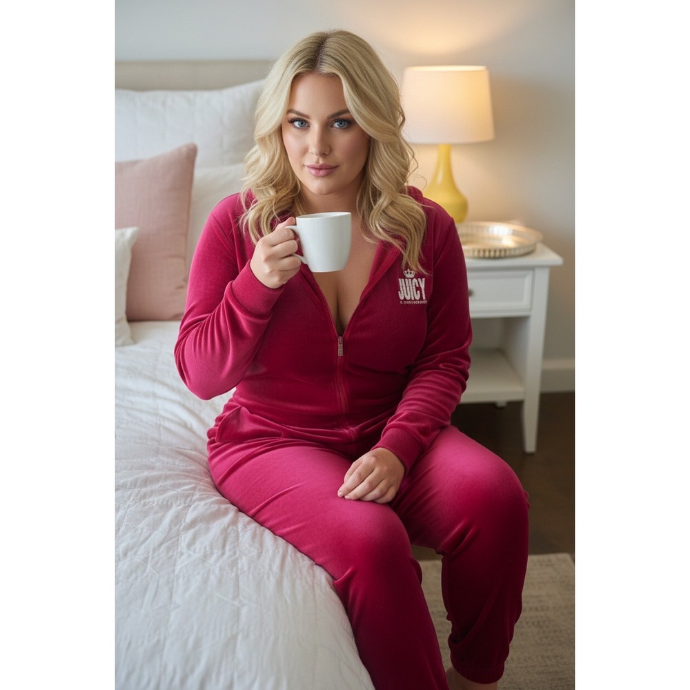 Vintage Y2K Plus Size Barbie‎ Pink Juicy Couture Velour Jumpsuit  XXL cozy sexy